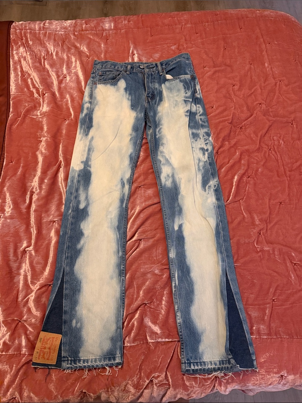 Bleached Split-Hem Denim Jeans - Blue & White